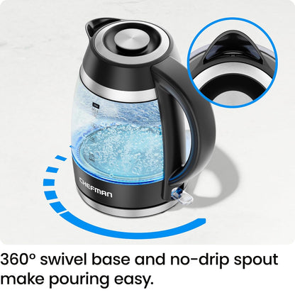 Chefman Electric Kettle | 1.8L | 1500W | Fast Boil Hot Water Kettle |