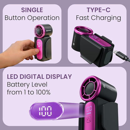 Portronics Toofan Nano Rechargeable Handheld Mini Fan | 3000mAh Battery | 18000 RPM | 5 Speed Modes | LED Display |