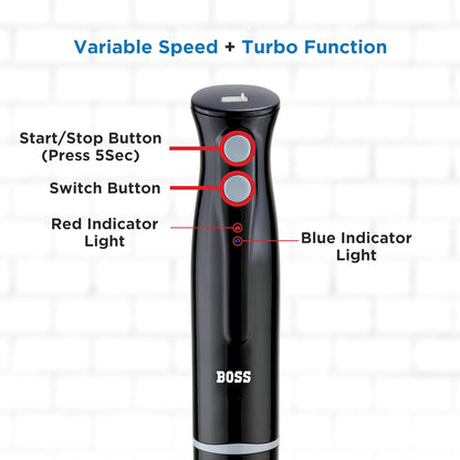 BOSS Zest Cordless Hand Blender | 150-Watts | Black | - Infinia Home and Kitchen