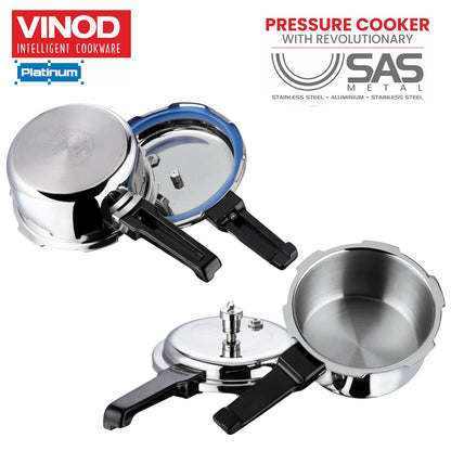Vinod Platinum Triply Stainless Steel Pressure Cooker  | 7 Litre | Outer Lid |