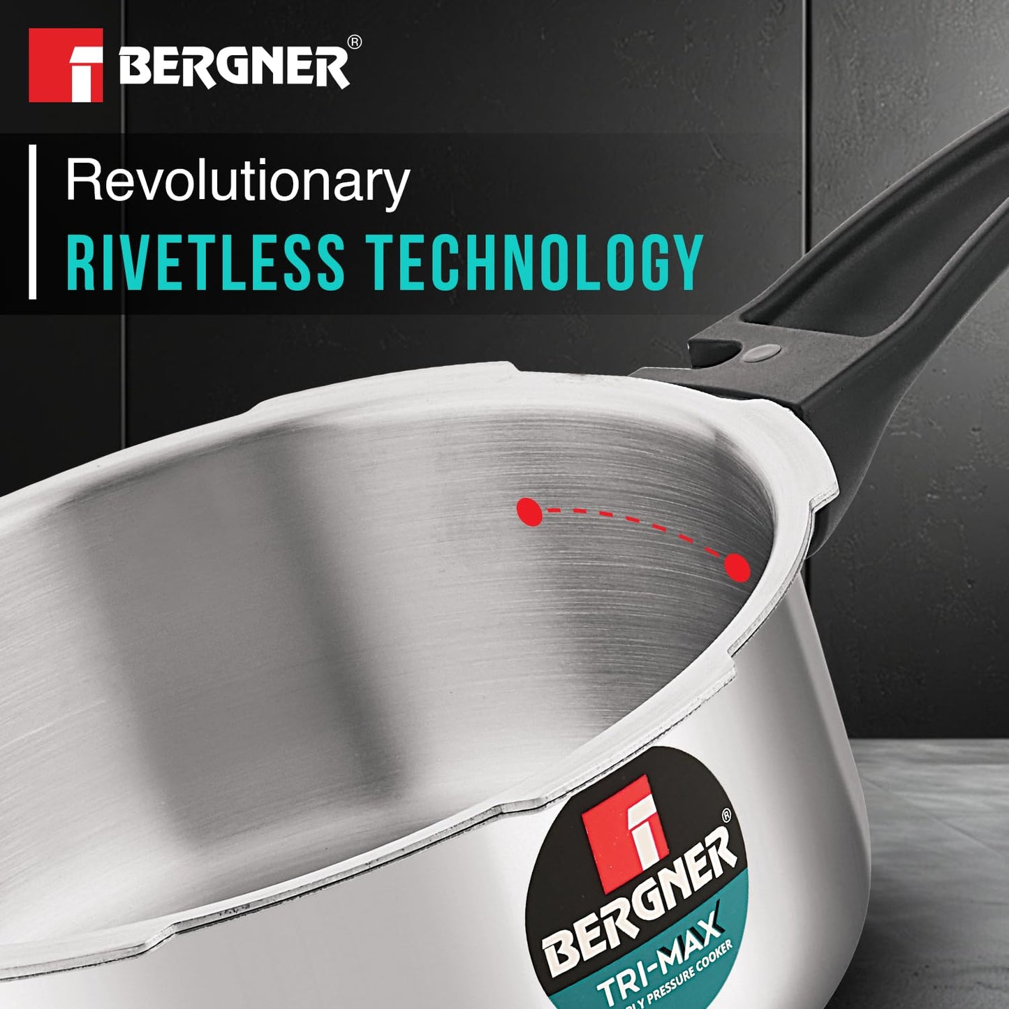 Bergner Trimax Stainless Steel Pressure Cooker | 3 Litre | Easy Locking |