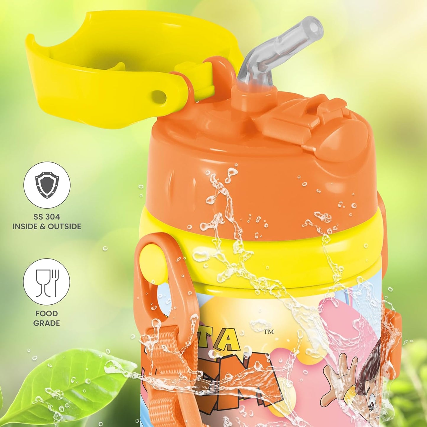 Milton Charmy Kids Chota Bheem Water Bottle | 400 ML | Yellow |