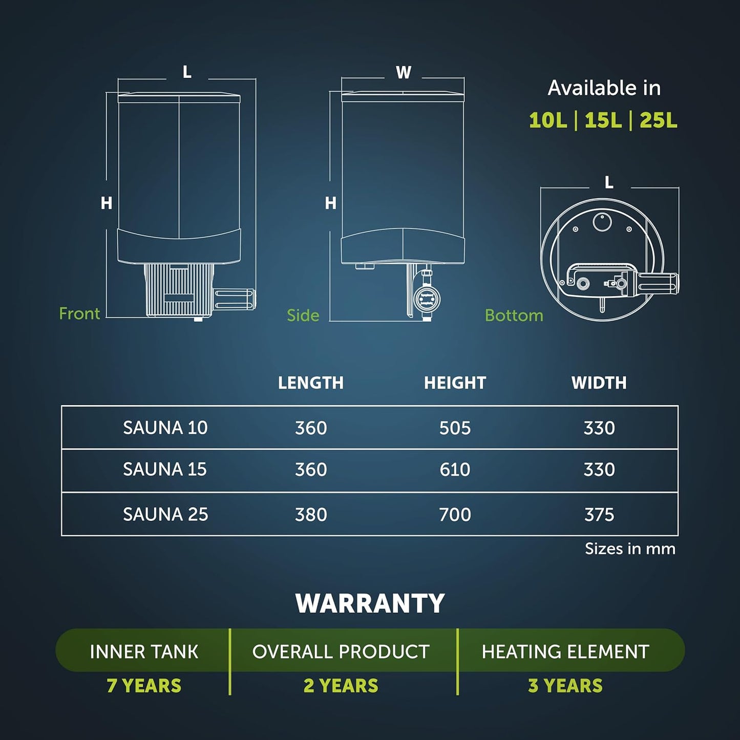 Symphony Sauna Geyser with PUROPOD Filter | White | Hairfall Control Smart Geyser