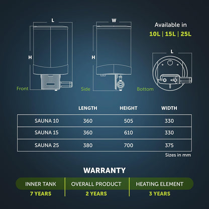 Symphony Sauna Geyser with PUROPOD Filter | White | Hairfall Control Smart Geyser