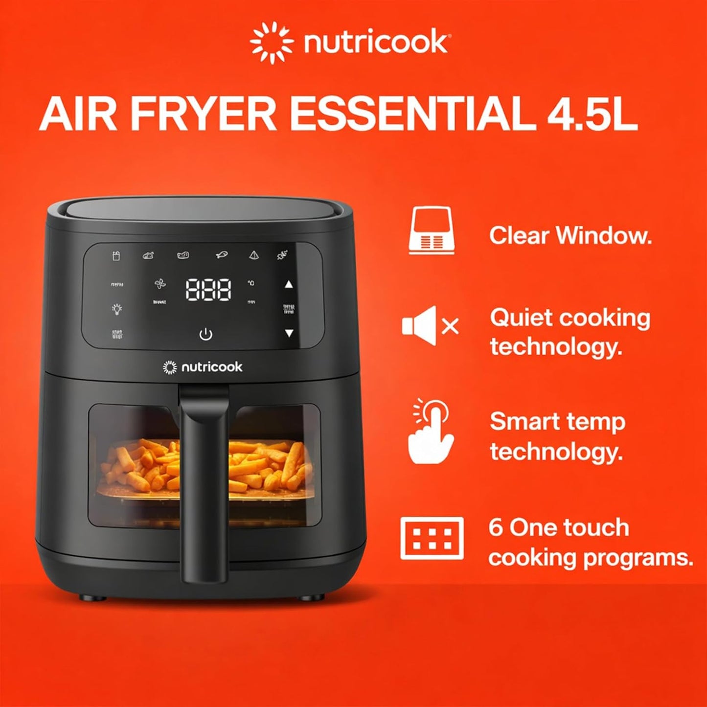 Nutricook Vision AIr Fryer | 4.5 L | 6 Cooking Programs | 1300W | 2 Years Warranty | Black |