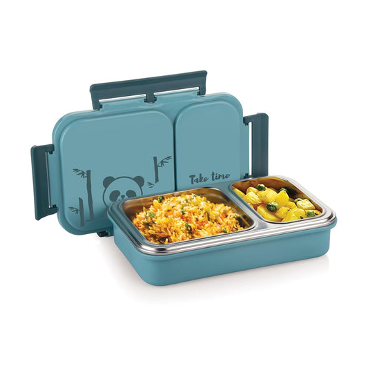 Attro Legacy Stainless Steel 2 Compartment Lunch Box | Blue | Dishwasher Safe |