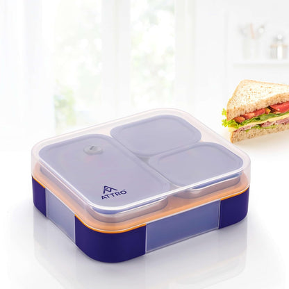 Attro Admire 3 Compartment SS Lunch Box | Light Weight | BPA Free |