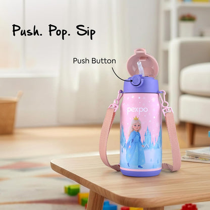 Pexpo Poggo Stainless Steel Water Bottle | 450ml | Pink Frozen Doll |