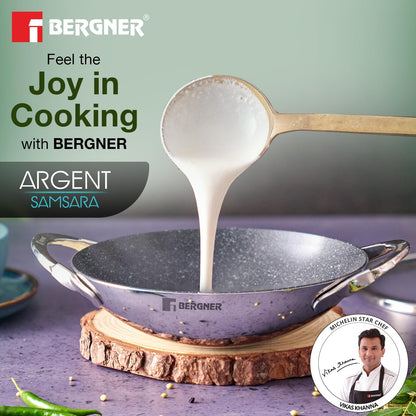 Bergner Argent Samsara Triply Non-Stick Appachetty with Glass Lid | 21 cm | Healthy Cooking |