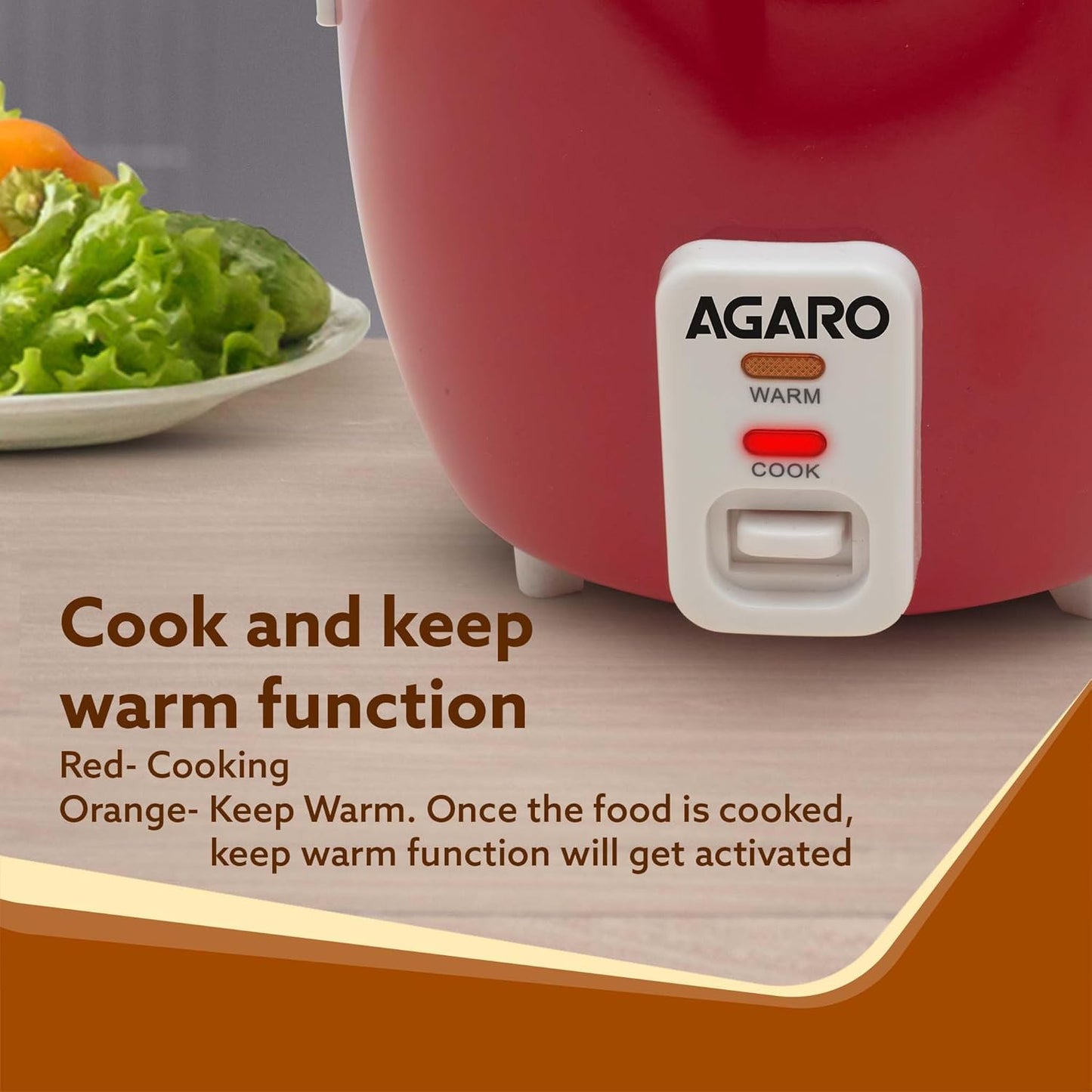 Agaro Elegant Electric Rice Cooker | 1L | Red | Automatic Boiler |