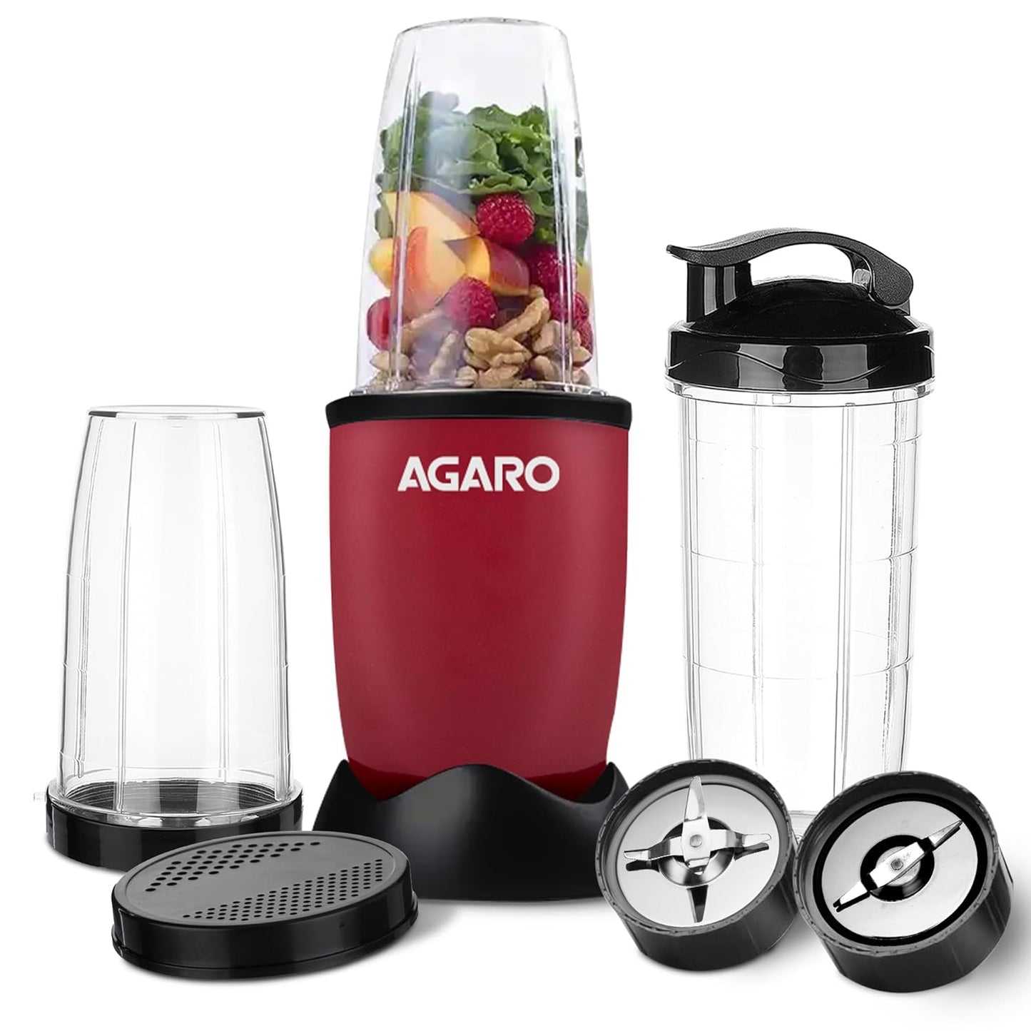 Agaro Regal 3 Jar Personal Blender | 400 Watts | Red & Black |