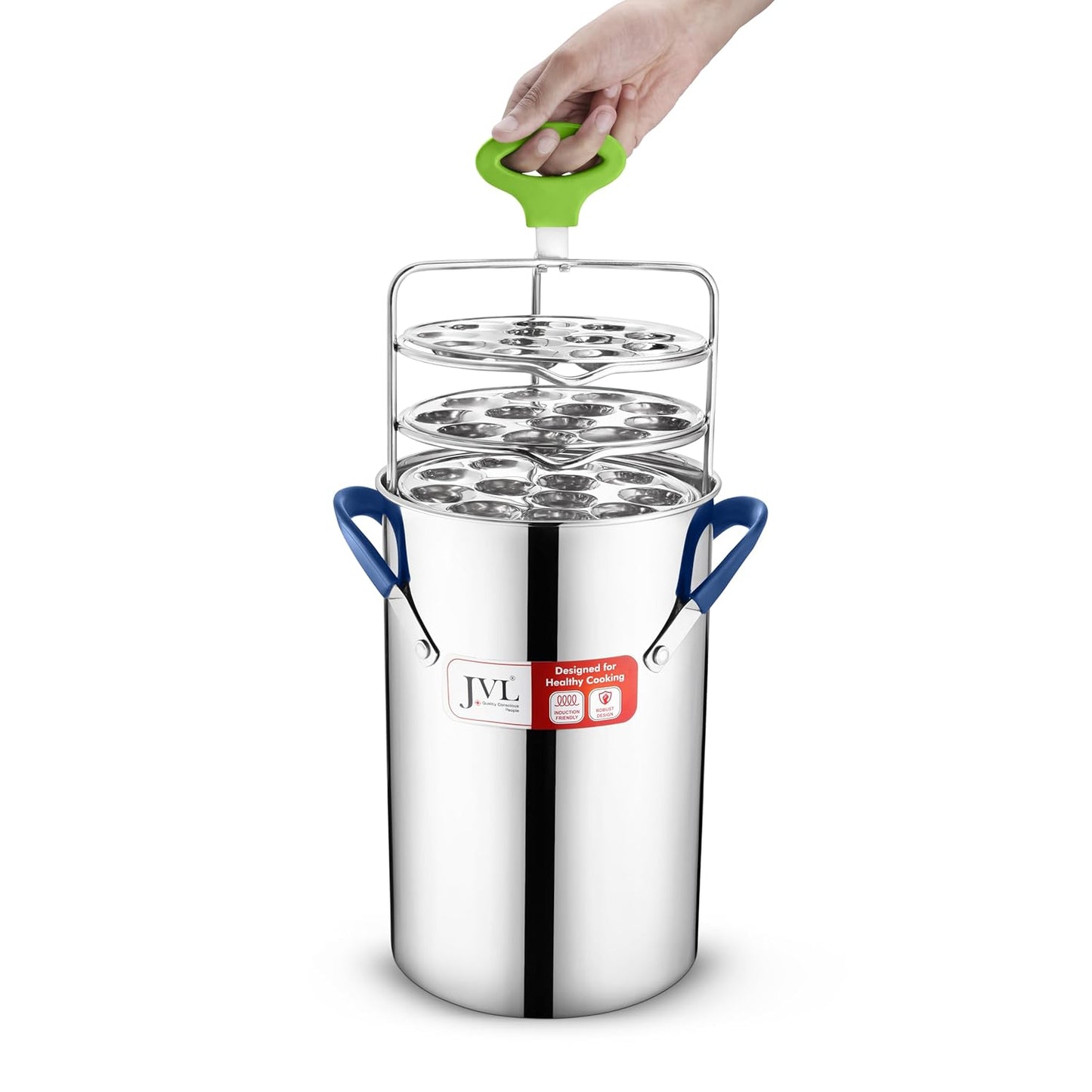 JVL Stainless Steel Thatte Idly Maker | 5 Thatte Idly,| 5 Idiyappam/Dhokla | 5 Mini Idly |