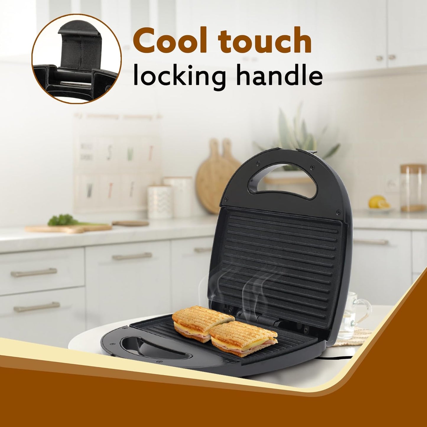 Agaro Non-Stick  Delite Sandwich Maker | 750W | Black | Oil Free |