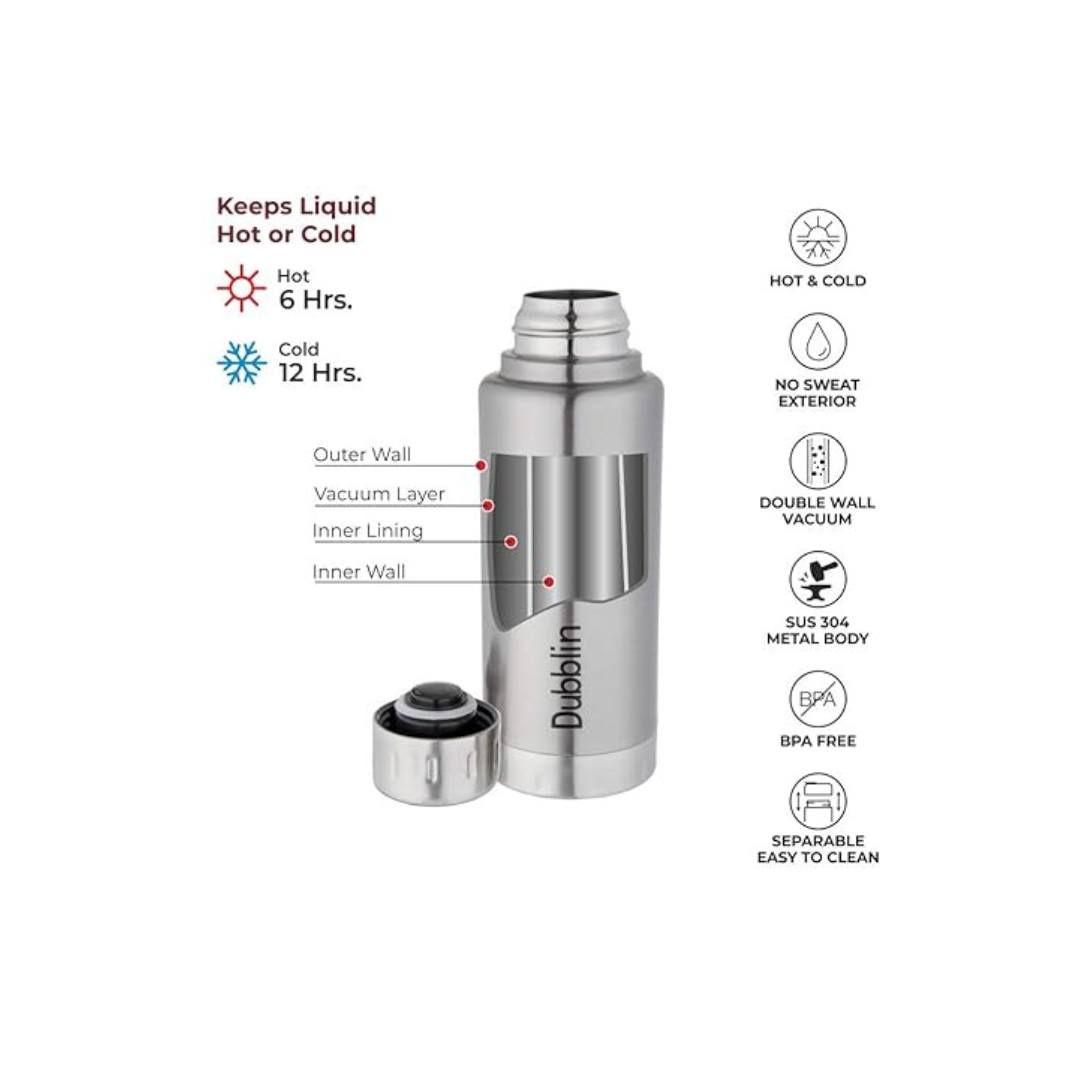 Dubblin Carry Double Wall Vacuum Insulated Water Bottle | Silver | 350 ML |