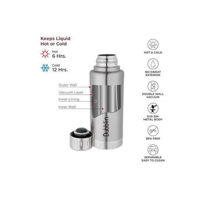 Dubblin Carry Double Wall Vacuum Insulated Water Bottle | Silver | 350 ML |