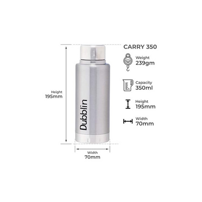 Dubblin Carry Double Wall Vacuum Insulated Water Bottle | Silver | 350 ML |