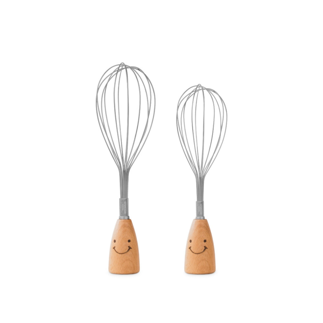 Whisk with stainless steel and wooden handle, durable kitchen whisk, ergonomic mixing tool, versatile cooking whisk, easy-to-clean whisk, stylish kitchen accessory, cooking essentials, egg beater, batter mixer.



