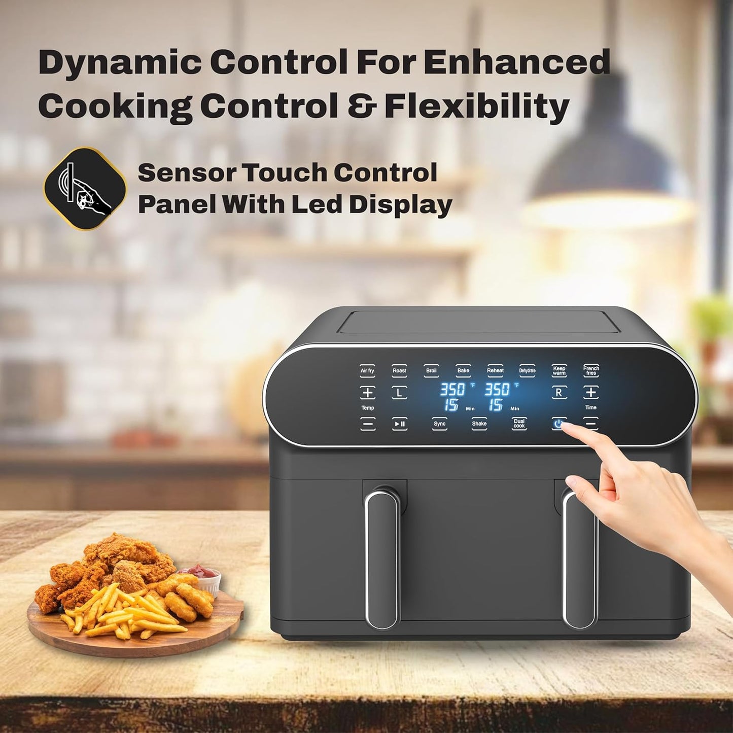 Havells Air Fryer Prolife Delicia 1700 W | Dual Basket Air Fryer | 10.5L Pan | 8 Auto Preset Menu | Digital Touch Control ||