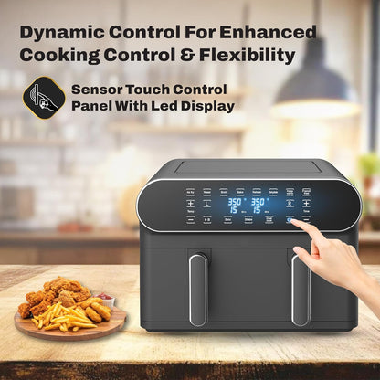 Havells Air Fryer Prolife Delicia 1700 W | Dual Basket Air Fryer | 10.5L Pan | 8 Auto Preset Menu | Digital Touch Control ||