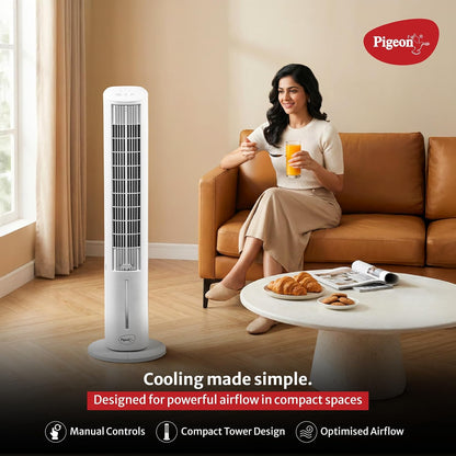 Pigeon Cooling Portable Tower Fan | High Performance | 3 Speed | Quiet Operation |