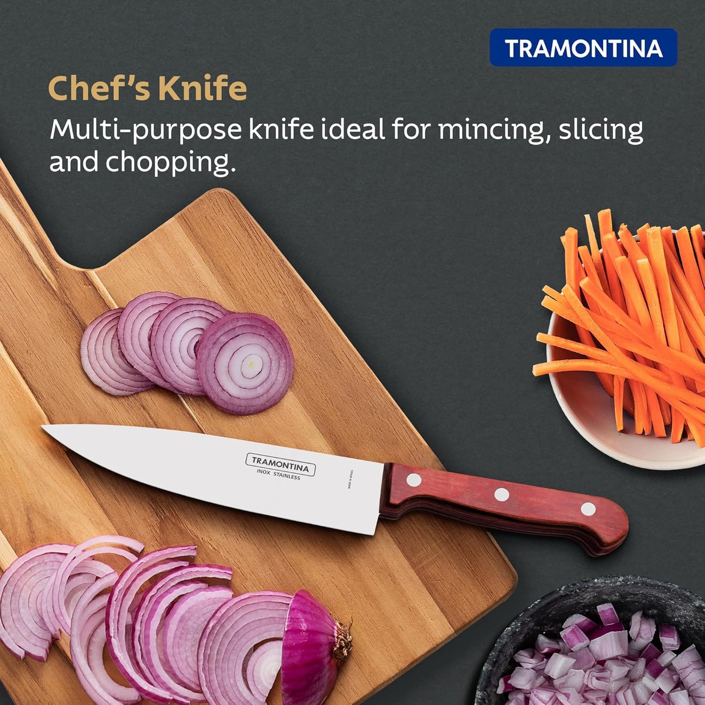 Tramontina Polywood Chef Knife | Stainless Steel Blade | Professional Knife | 5 Year Warranty |
