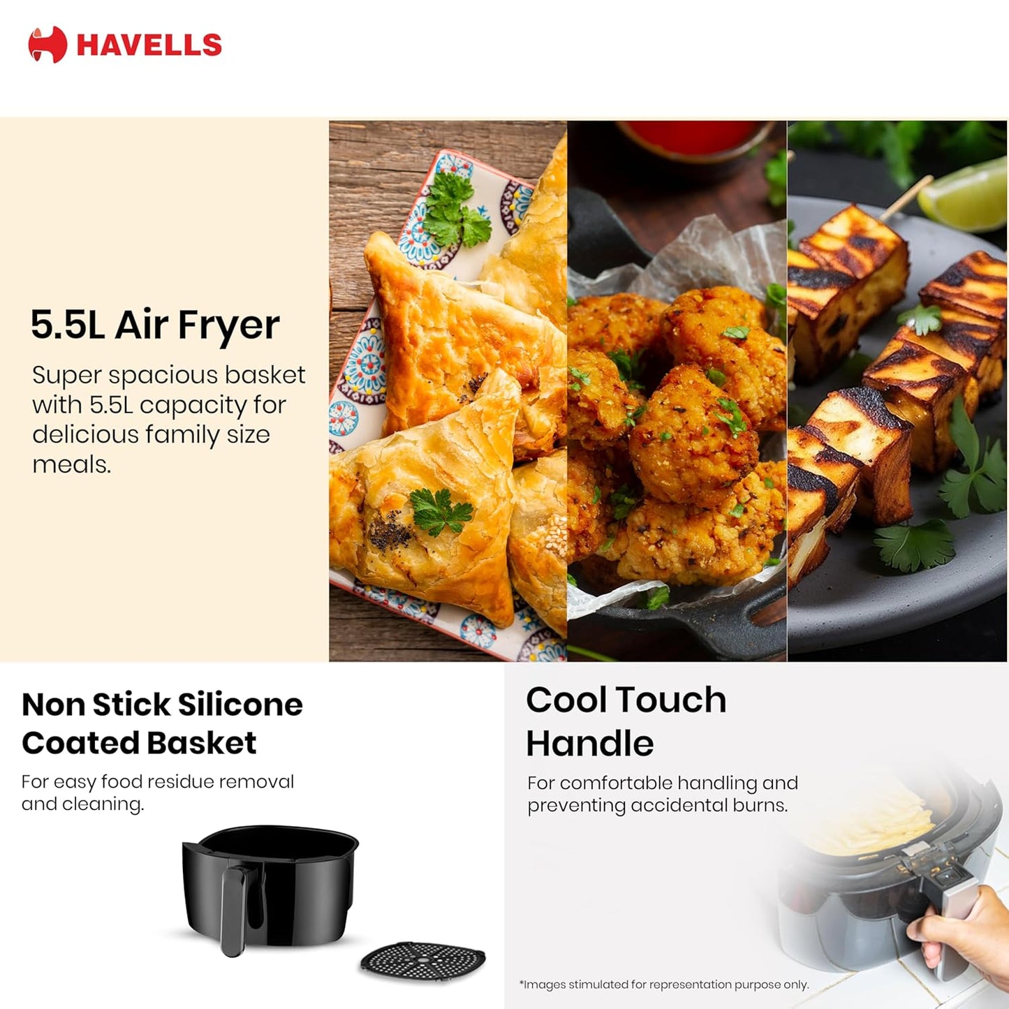 Havells Prolife Stellar Chef Air Fryer 5.5 Ltr | 1500 Watts | See Through Window |