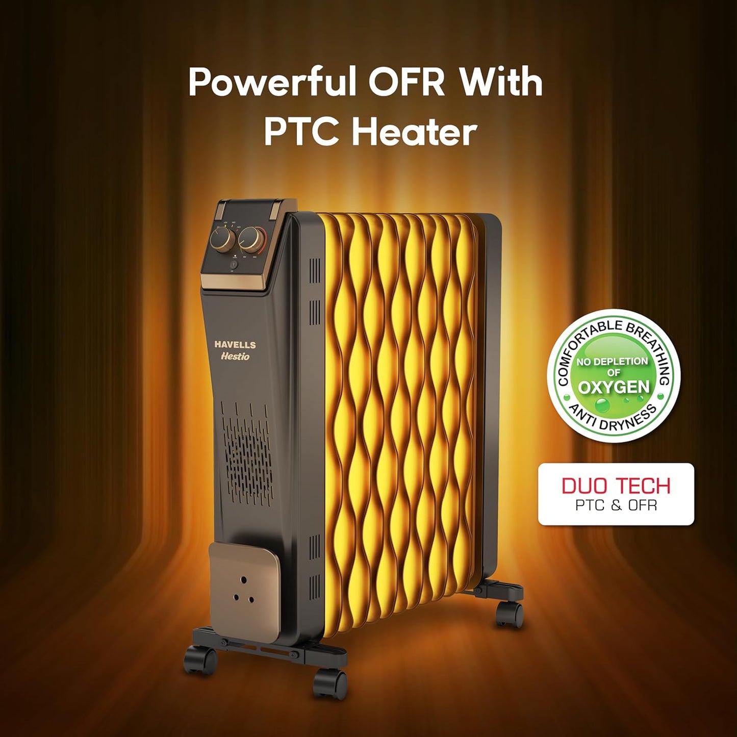 Havells 13 Fin Hestio Wave Fin OFR (Oil Filled Radiator) | Room Heater | 2900 W | 3 Heat Settings