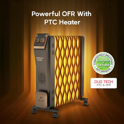 Havells 13 Fin Hestio Wave Fin OFR (Oil Filled Radiator) | Room Heater | 2900 W | 3 Heat Settings
