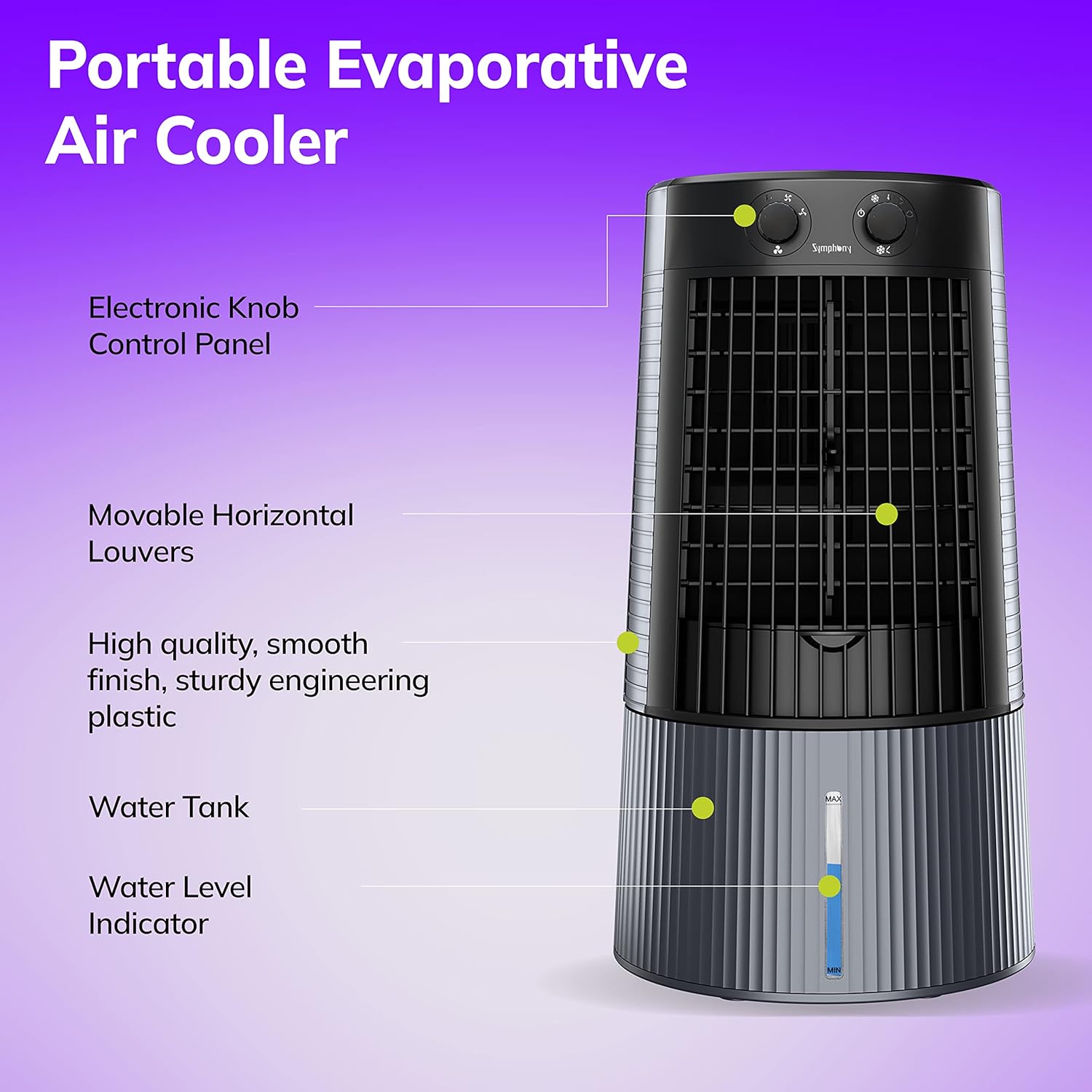 Symphony Duet- i | Personal Tower Cooling Fan | Grey | - Infinia Home and Kitchen