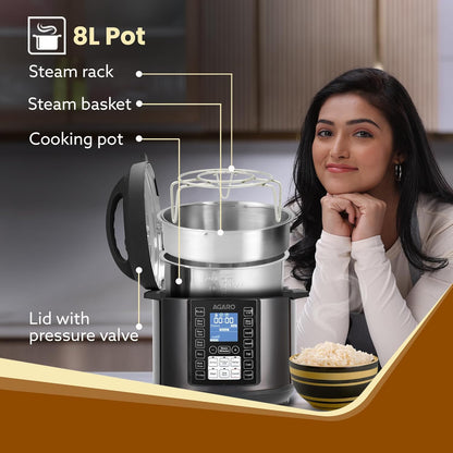 Agaro Imperial Rice Cooker | 8 Litres | 14 Preset Multi-cooking Functions | SS Pot | Black |