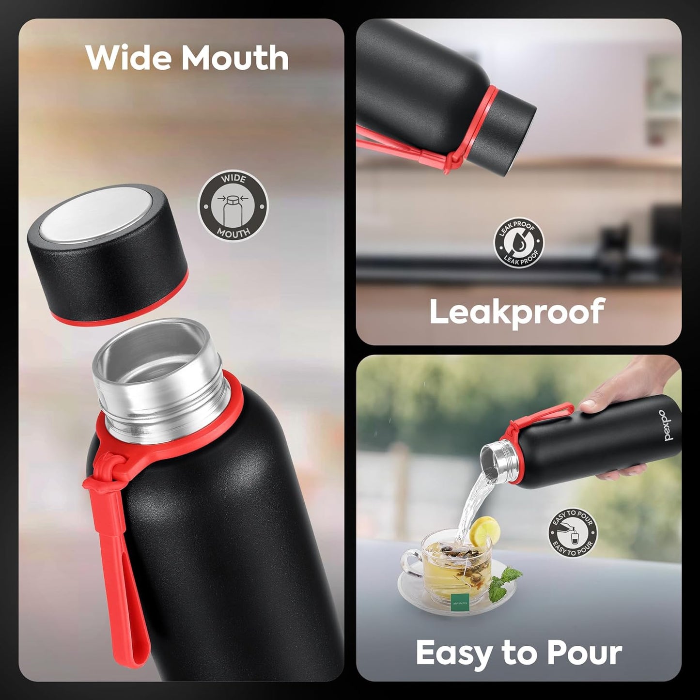 Pexpo Water Bottle | 700ml | Wide Mouth | Knight Black |