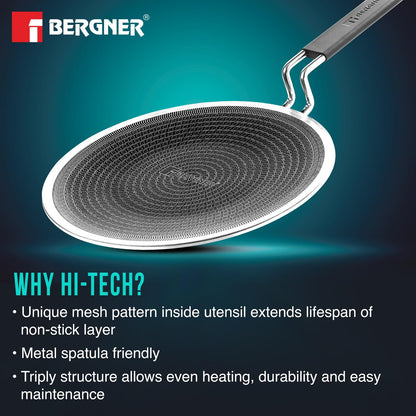 Bergner Hi-Tech Giro Triply Roti Tawa | 22 cm | Non-Stick Coating | Durable Stay Cool Handle |