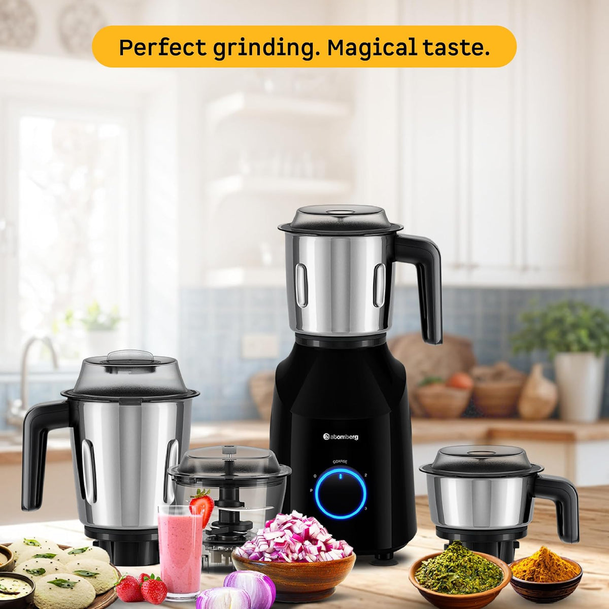 Atomberg Yulia Mixer Grinder | 750 W | 4 Multipurpose Jars including Chopper Jar | Advanced Safety Features |