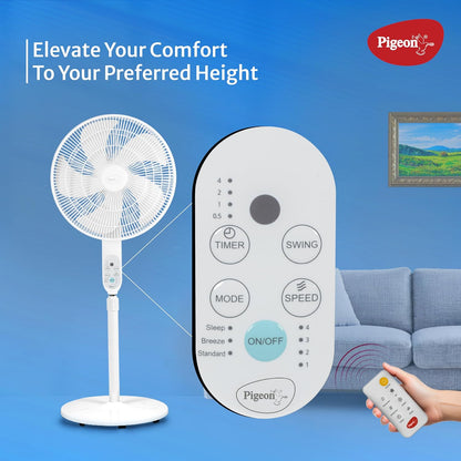 Pigeon BLDC Pedestal Fan with Remote | High Speed Airflow | 5 Blades | Lightweight & Portable |