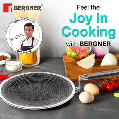 Bergner Hi-Tech Giro Triply Roti Tawa | 22 cm | Non-Stick Coating | Durable Stay Cool Handle |
