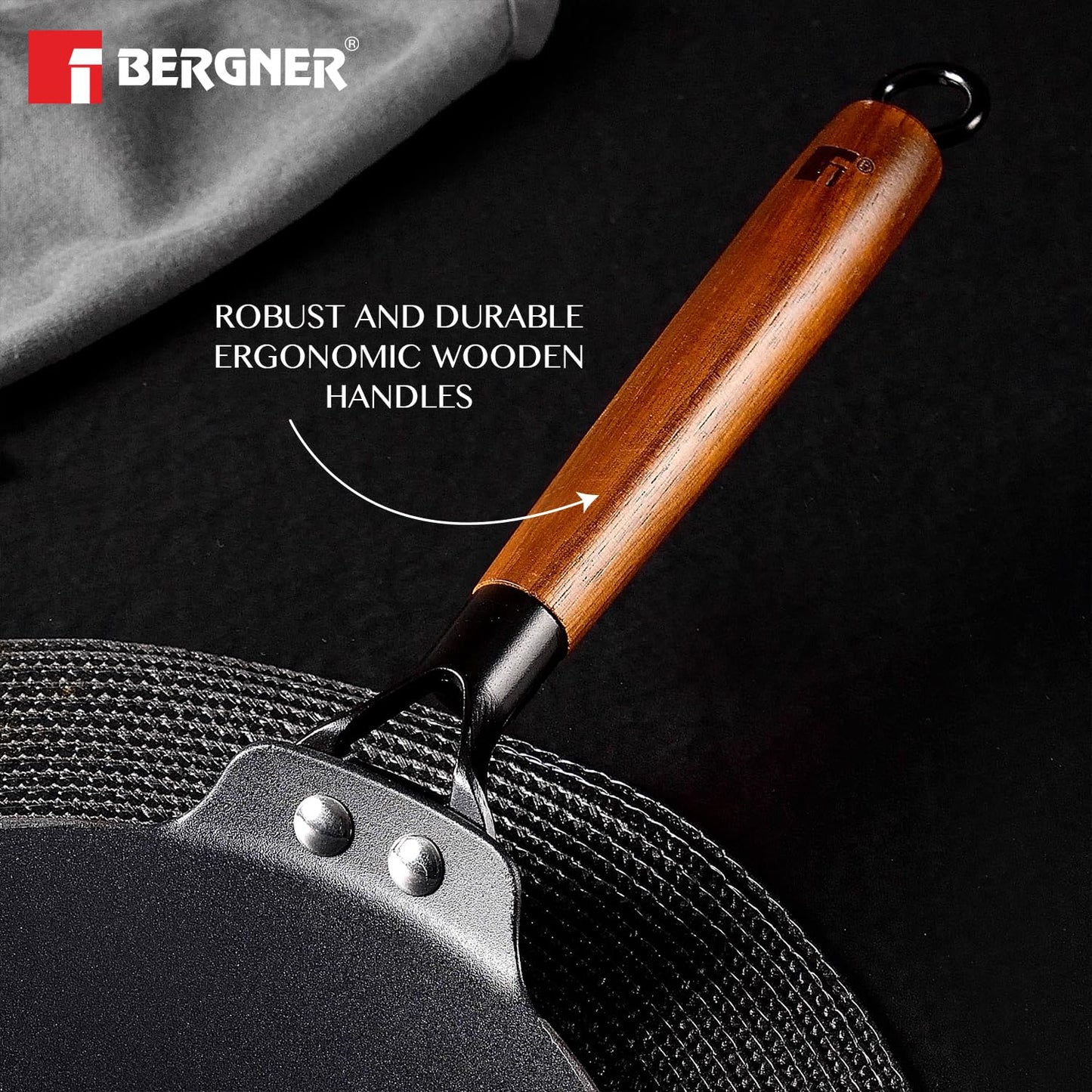 Bergner Odin Cast Iron roti Tawa with Wooden Coated Handle  | 22 cm | Lightweight |