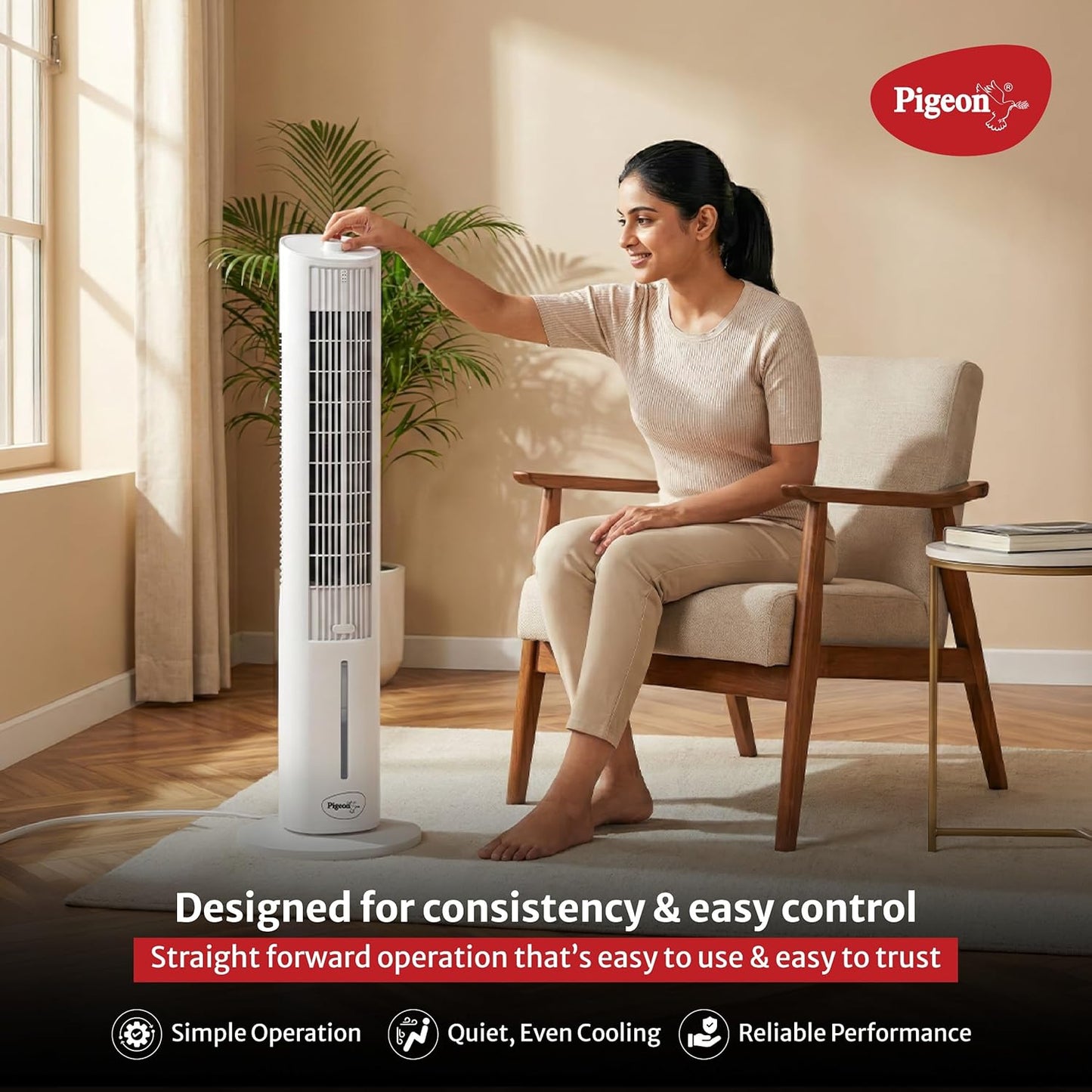 Pigeon Cooling Portable Tower Fan | High Performance | 3 Speed | Quiet Operation |