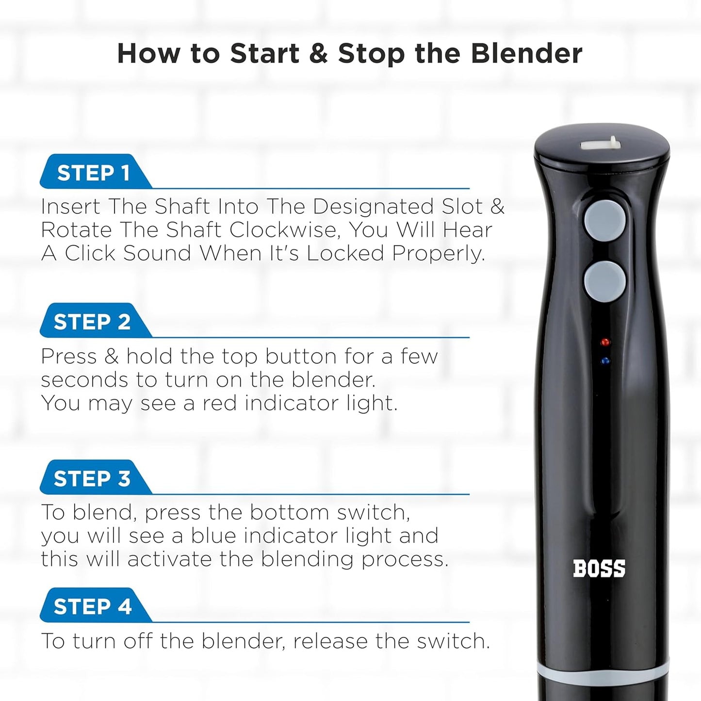 BOSS Zest Cordless Hand Blender | 150-Watts | Black | - Infinia Home and Kitchen