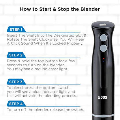 BOSS Zest Cordless Hand Blender | 150-Watts | Black | - Infinia Home and Kitchen