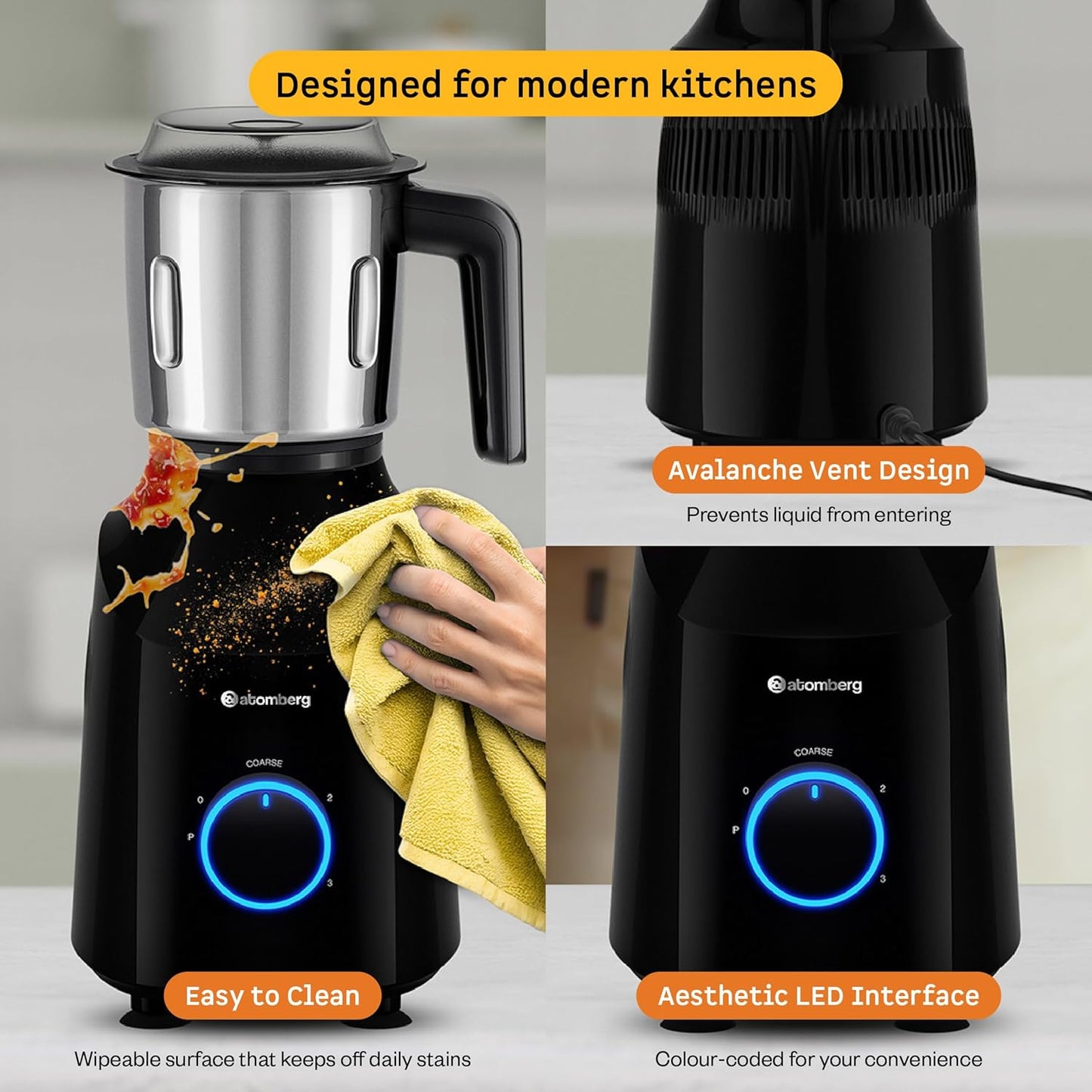 Atomberg Yulia Mixer Grinder | 750 W | 4 Multipurpose Jars including Chopper Jar | Advanced Safety Features |