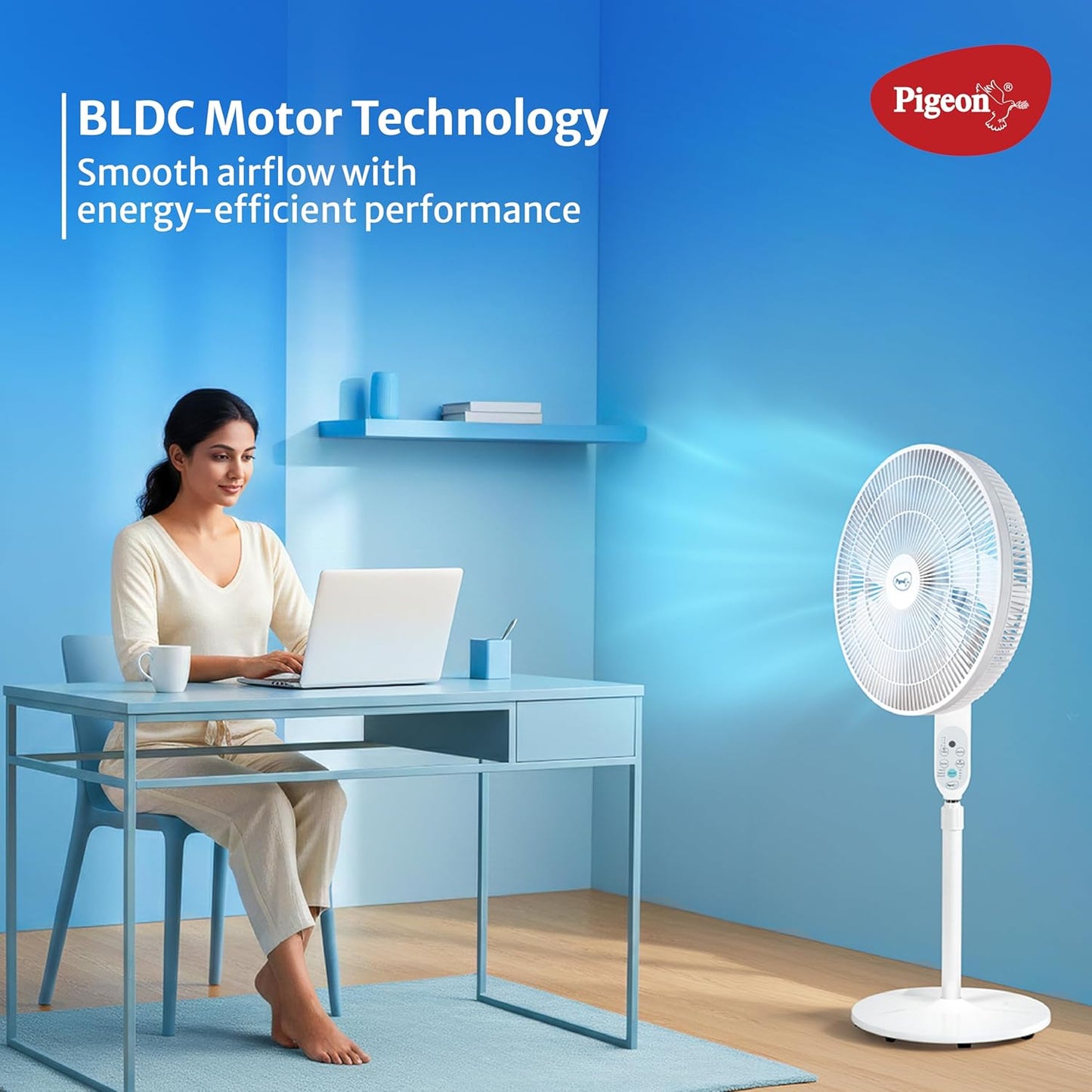 Pigeon BLDC Pedestal Fan with Remote | High Speed Airflow | 5 Blades | Lightweight & Portable |