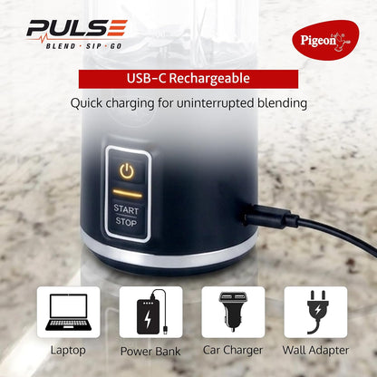 Pigeon Pulse Portable Cordless Blender | USB C Rechargeable | Ice and Frozen Fruit Crusher | Black |