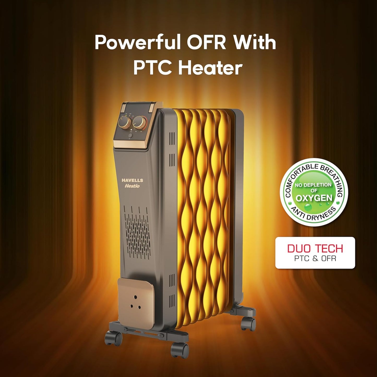 Havells 9 Fin Hestio Wave Fin OFR (Oil Filled Radiator) | Room Heater | 2400 W | 3 Heat Settings