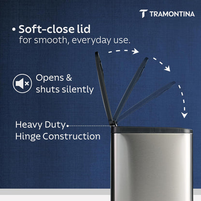 Tramontina 2-in-1 Dual Compartment Dustbin 16L (8L+8L) | Stainless Steel Wet & Dry Trash | Removable Inner Buckets |