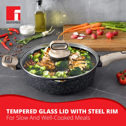 Bergner Ultimate Non-Stick Deep Frypan with Glass Lid | 1.8Litre | Heatdot Technology & Induction Base | Grey |