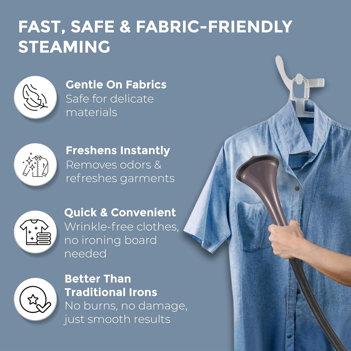 HAVELLS Fyber Garment Steamer | 1600 Watt | 3 Steam Control | Quick Steam Ready | 1.3L Detachable Tank