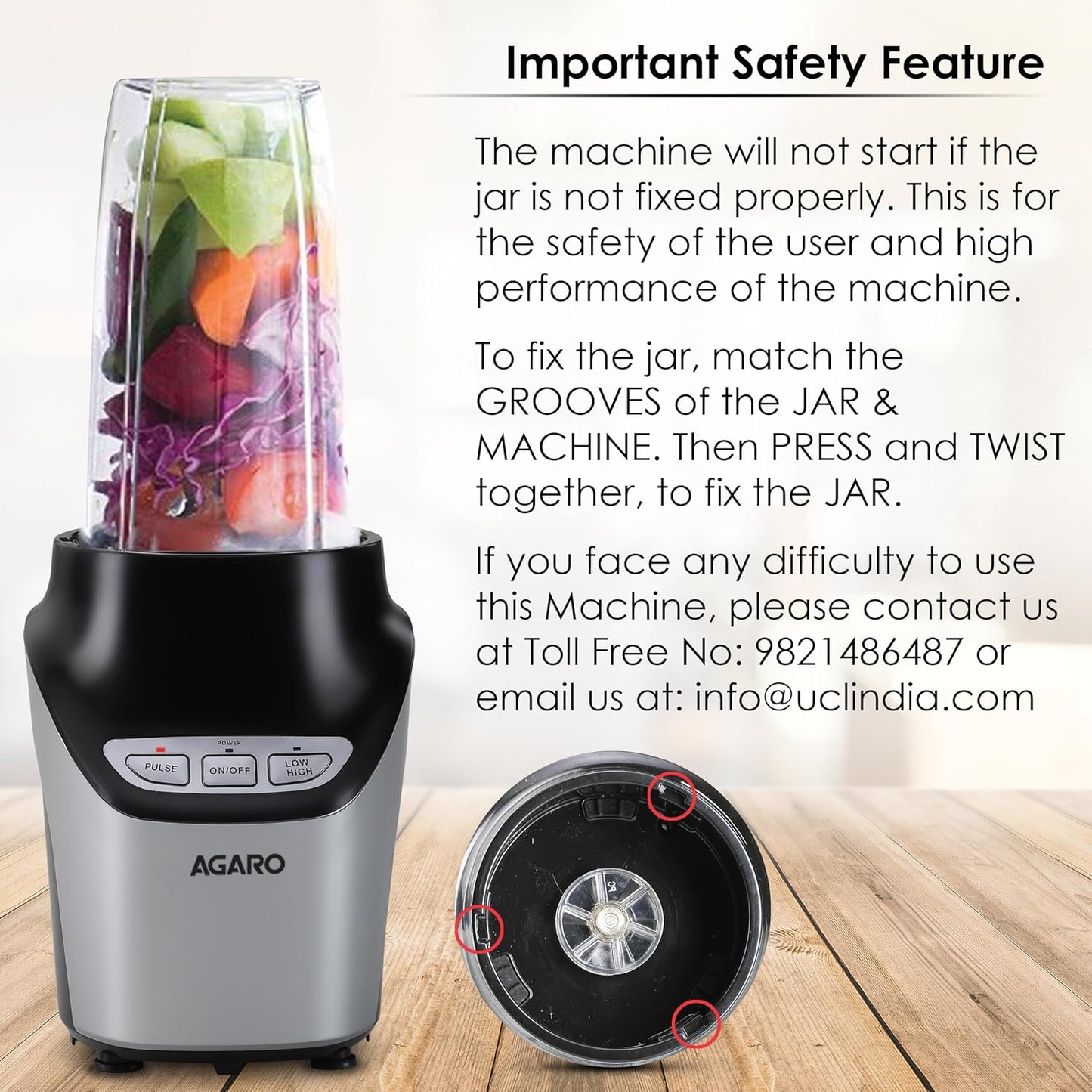 Agaro Marvel Nutri Blender | 2 Tritan Jars | Stainless Steel Blades | Black |