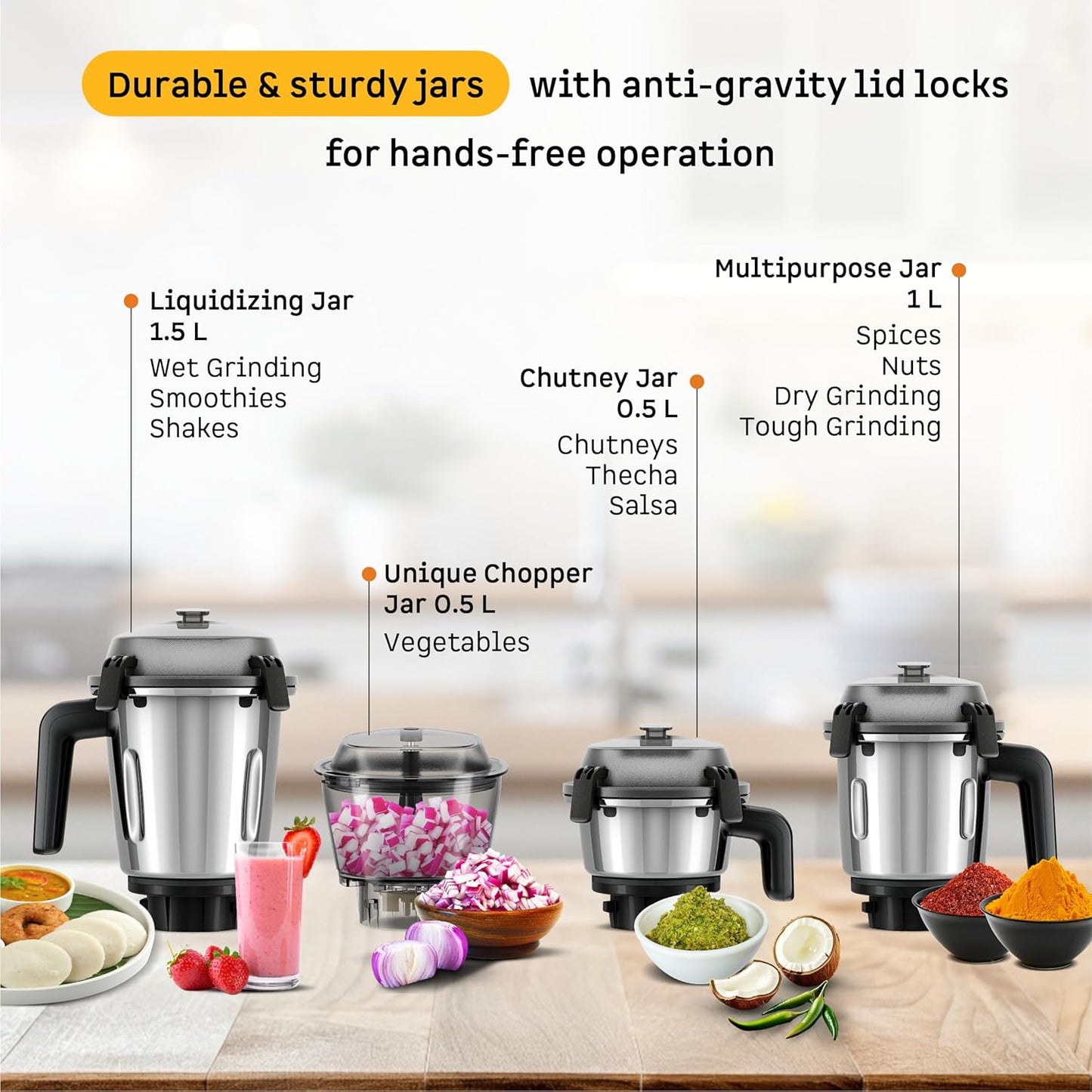 Atomberg Zenova Mixer Grinder | BLDC Motor | 1000 Watt | 4 Jars With Chopper |