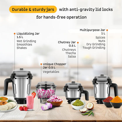 Atomberg Zenova Mixer Grinder | BLDC Motor | 1000 Watt | 4 Jars With Chopper |