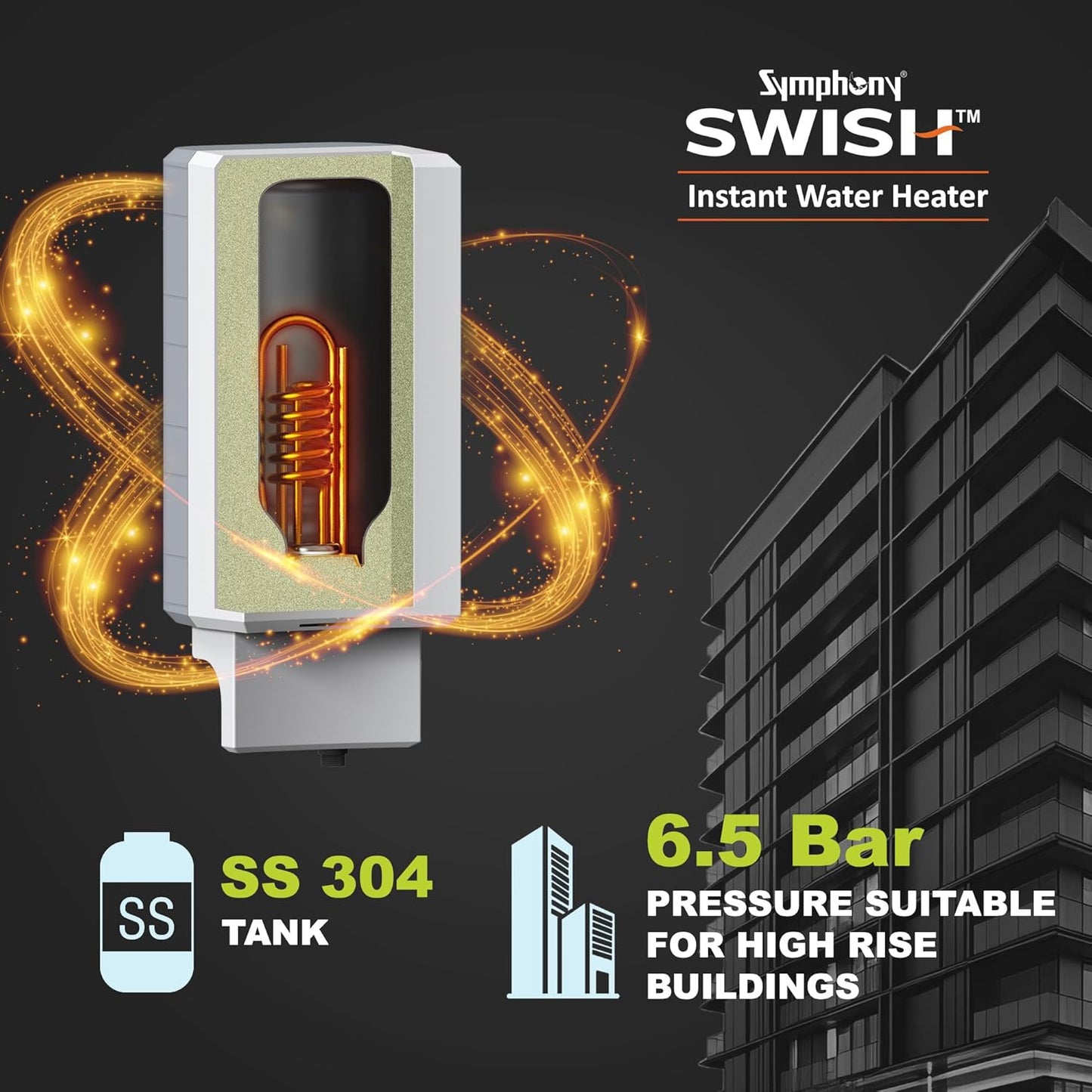 Symphony Swish | 3Litre | Instant Water Geyser | 3KW Heating